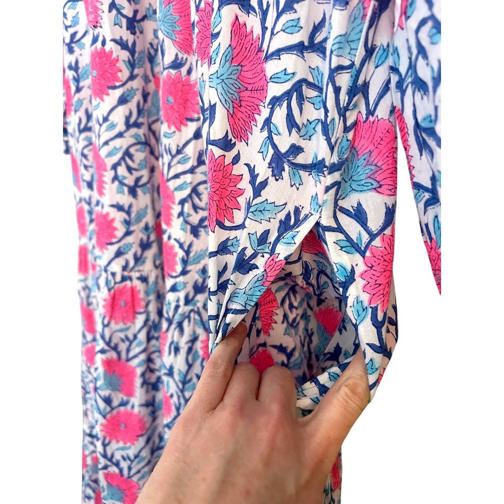 Pink City Prints Floral Block Print Cotton Midi Dress Pink‎ Blue Boho Small - Picture 5 of 9